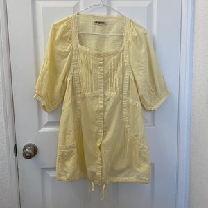 Lovestitch Yellow Lace Trim Button Down Blouse